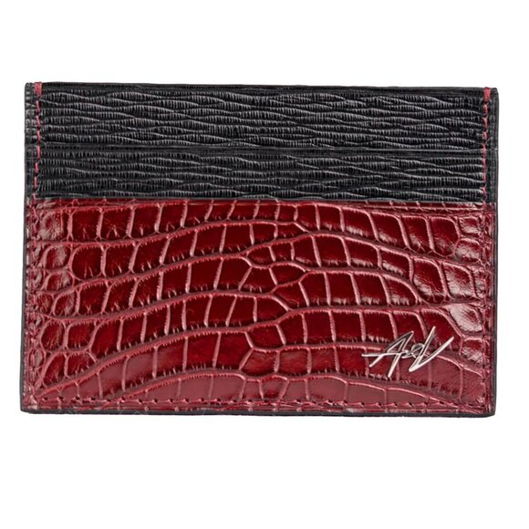 A&V Leather Accessories - Premium Alligator Slim Card Holder – Gift Ready - Dark Cherry